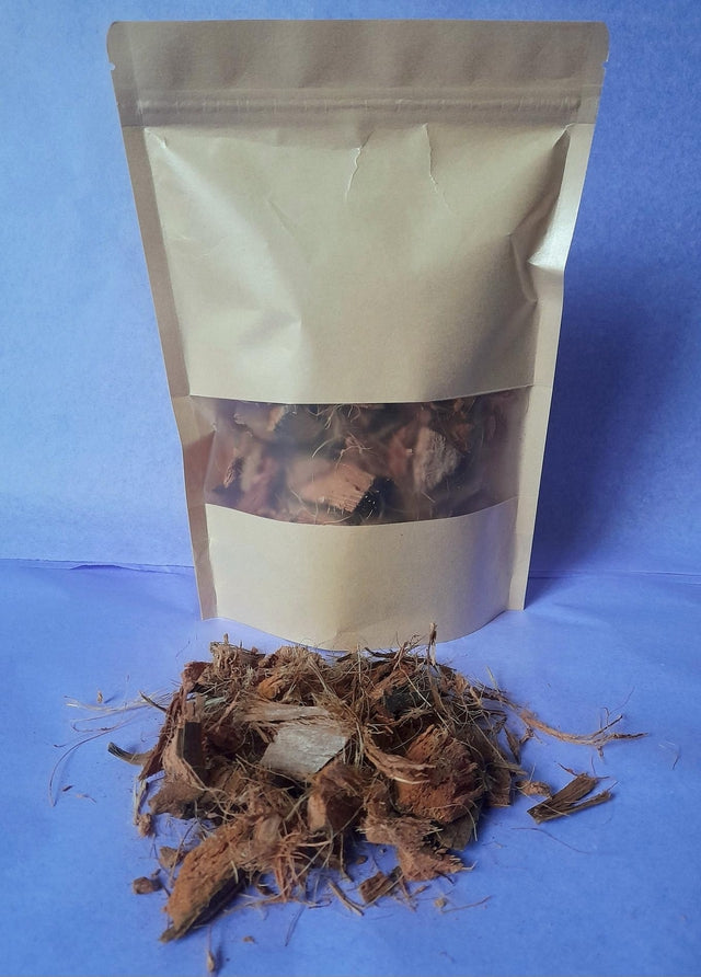 Natural coconut husk substrate, perfect for small pet habitats, providing chewable enrichment and a safe, eco-friendly hiding spot for foraging