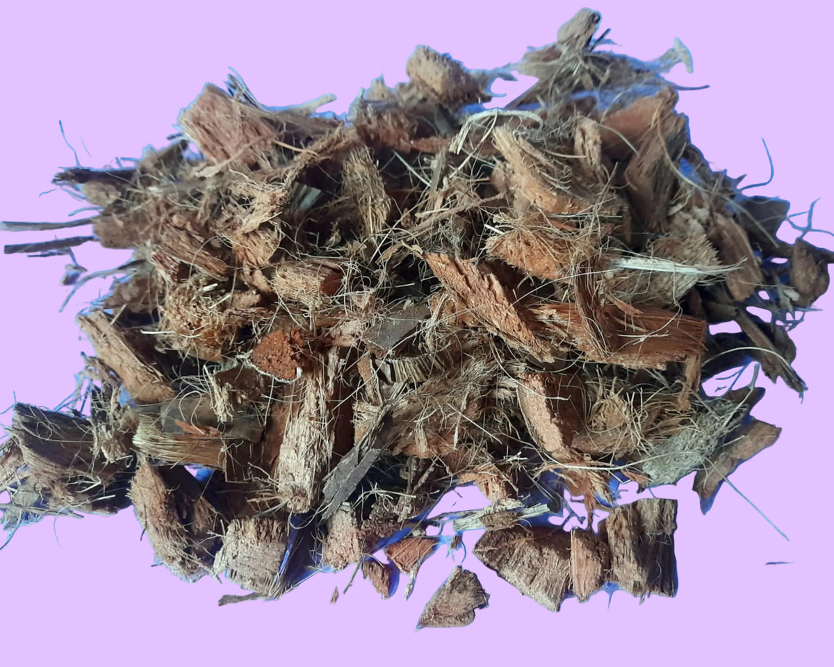 Natural coconut husk substrate, perfect for small pet habitats, providing chewable enrichment and a safe, eco-friendly hiding spot for foraging