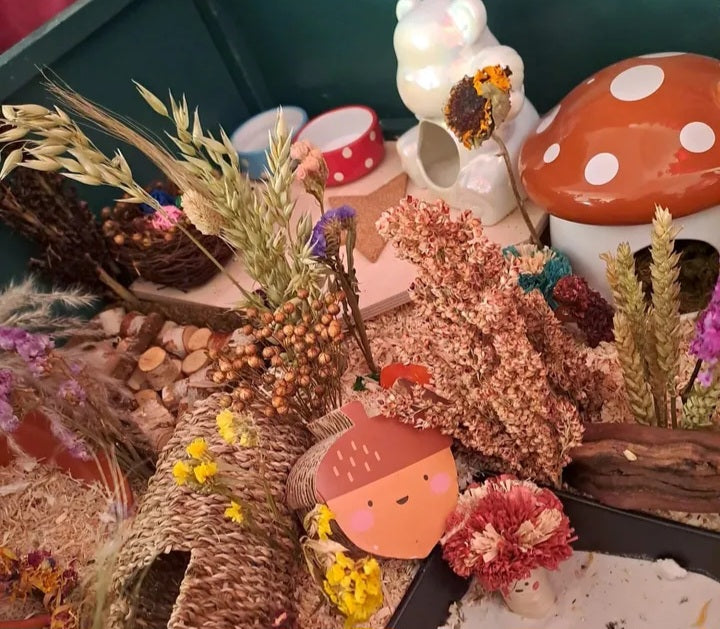 Beautifully crafted bloom boxes filled with dried flowers and natural forage, offering small pets a vibrant and enriching foraging experience